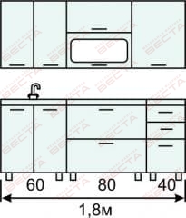 Кухня комплект с горизонтальными  витринами 1800 мм (Алеся)