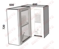 Шкаф угловой прямой с витриной 600х600 (Алеся)-1-1
